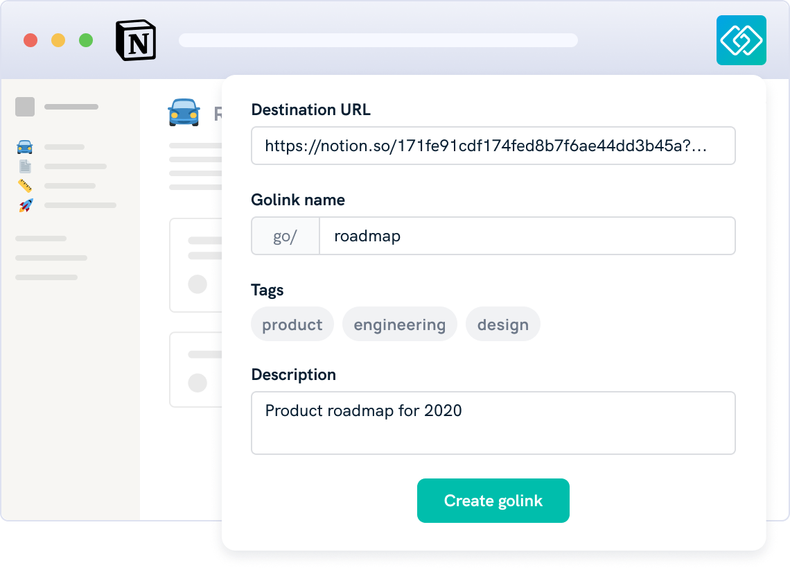 GoLinks® create form on browser